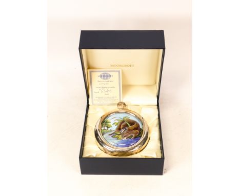 Moorcroft enamel and silver Otter hip flask by Amanda Rose , Limited edition 9/75. Boxed with certificate. Height 10.5cm 