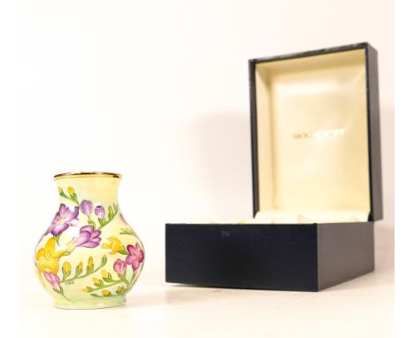 Moorcroft enamel floral vase by Amanda Rose , Trial piece dated 23/10/01. Boxed, height 6.5cm 