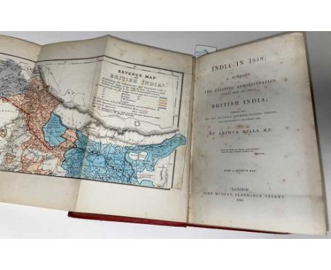 MILLS (Arthur) India in 1858. London: John Murray, 1858, folding hand-coloured lithographed map, light foxing, part unopened,