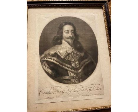 I. Smith after Van Dyke, head portrait of Charles I, mezzotint, 36.5 x 27cm (sheet);E. Cooper after Lely, head portrait of Ch
