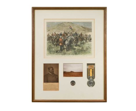 South Africa, Zulu War, coloured steel engraving of Sir G Wolseley presenting the Victoria Medal to Major Chard R.E., framed 