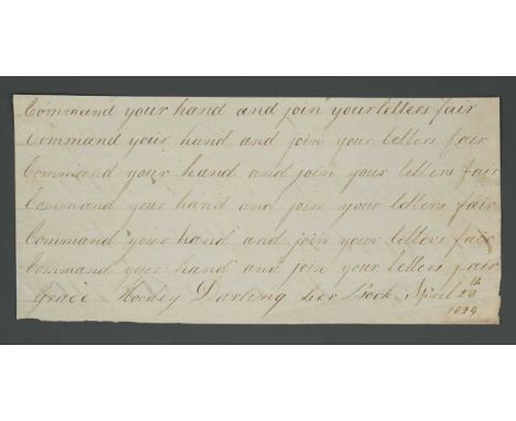DARLING (Grace, 1815-1842) English lighthouse keeper’s daughter. Manuscript handwriting exercise signed by Darling, the slim 
