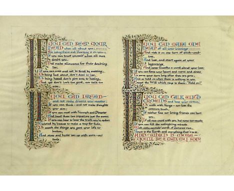KIPLING (Rudyard) If, illuminated manuscript poem on vellum sheet, 27.5 x 39cm; together with 14 vellum bound vols. 8vo and 1