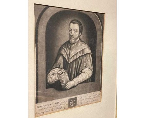 Portrait of Robert Woodlark, mezzotint, J. Faber 1714, 25.5 x 20cm; Academic costumes, engraving, 1748, 20 x 23.5cm (2)