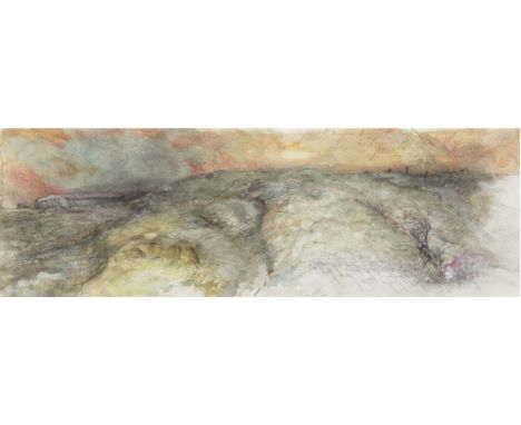 Noffke Augustin M. (1958 Hamburg) "Abstrakte Landschaft", Mischtechnik, 14x38 cm, im Passepartout hinter Glas und Rahmen