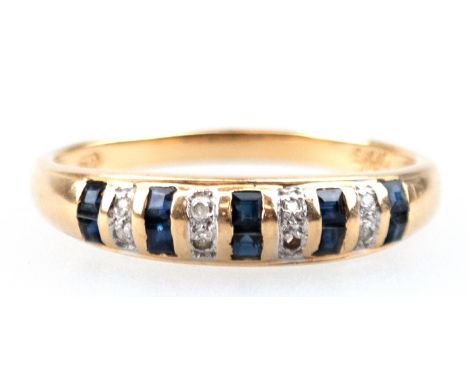 Saphir-Brillant-Ring, 585er GG, besetzt mit 10 Saphiren und 7 Brillanten (ursprünglich 8 Brill.), RG 63