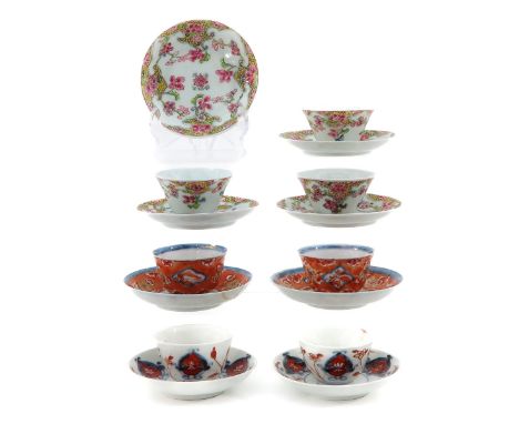 Including 7 cups and 8 saucers, in a variety of decors and sizes, including 18th Century, largest saucer is 11 cm. in diamete