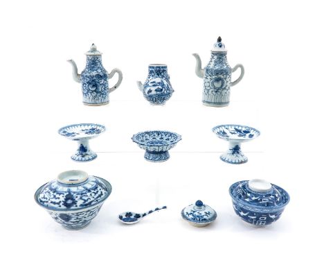 10 pieces, including bowls, stem cups, teapots, and other items, teapots are 15 cm. tall, in diverse conditions.