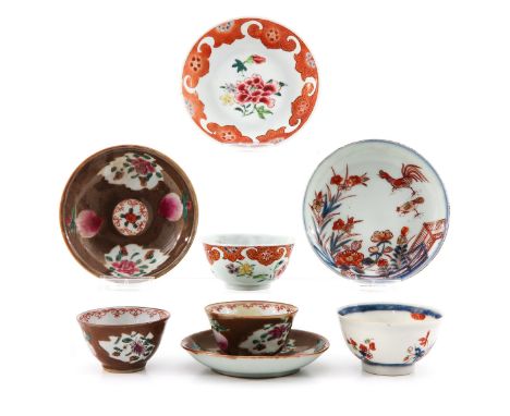 Including 4 cups and 4 saucers, 18th Century, saucers are 11 cm. in diameter, chip and hairline.
