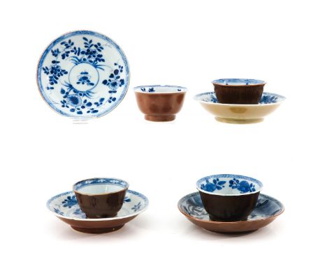 Including 4 cups and 4 saucers, 18th Century, saucers are 12 cm. in diameter, chip.
