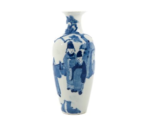 Depicting Chinese figures in garden, Kangxi mark, 25 cm. tall.