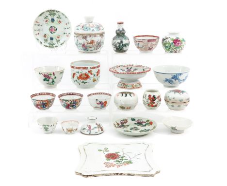 20 pieces, including cups, saucers, bowls, tile and other various items, tile measures 20 x 20 cm., in diverse conditions.