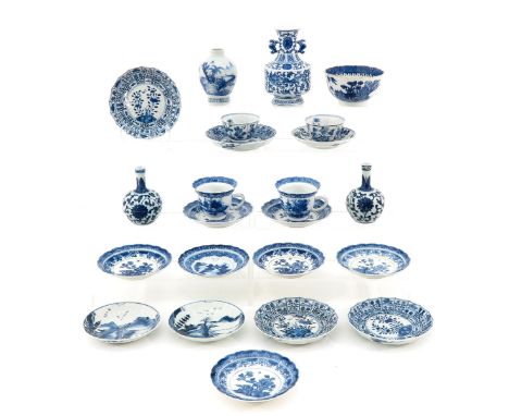 23 items, including small vases, saucers, cups, and bowl, largest vase is 14 cm., in diverse conditions.
