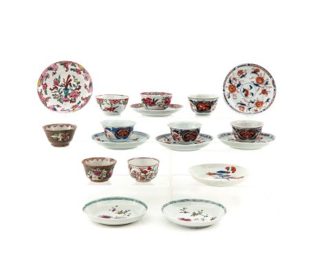 Including 9 cups and 9 saucers, in a vareity of decors and sizes, some 18th Century, largest saucer is 7 cm. in diameter, in 