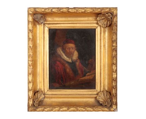 AFTER THE OLD MASTER A 17th century style portrait of a gentleman depicted half-length seated in an interior, inscribed verso