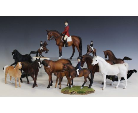Five North Light resin models of horses, to include a huntsman on horse and Show Pony, with two small North Light dressage fi