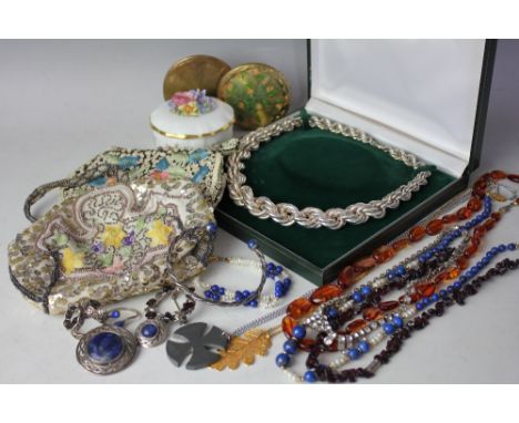 A collection of assorted costume and other jewellery, to include; a silver rope twist necklace weight 80gms gross, a single s