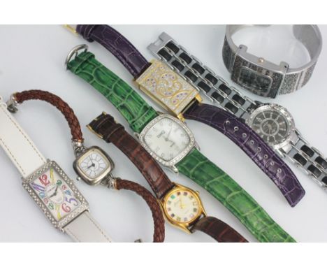 A collection of assorted ladies wristwatches, to include; a DMQ wristwatch with mother of pearl face and paste set, cushion s