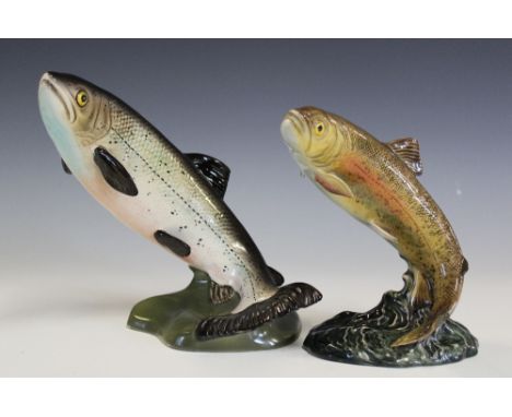 A Beswick model of a leaping salmon, 2066, 19cm, with a model of a trout, 1032 (2)