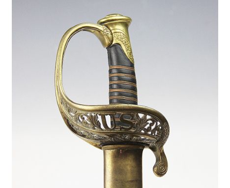 An American style model 1850 pattern staff and field officers sword, with 78cm acid etched blade named 'Pluribus Unum' in the