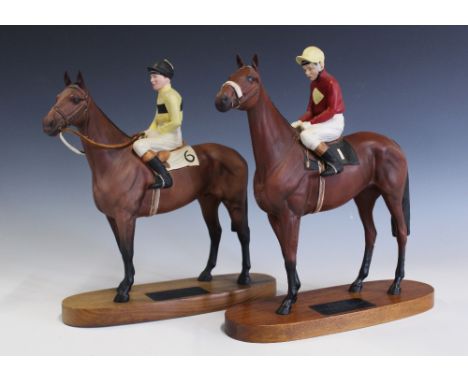 A Beswick model of the race horse Arkle with Pat Taaffe up, on oval wood base, 32.5cm high, with another model of red Rum wit