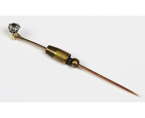 A diamond set stick pin, the single stone diamond claw set, with removable screw setting, along with a collection of collar s