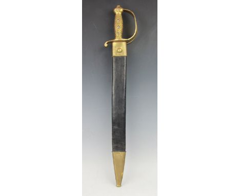 A M1841 type Ames Naval cutlass or short sword, with 46cm blade, gilt metal hilt with fish scale grip and eagle detailing, wi