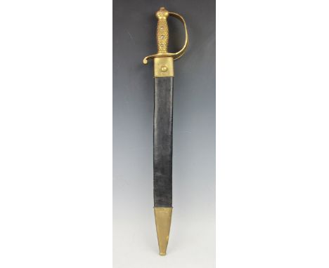 A M1841 type Ames Naval cutlass or short sword, with 46cm blade, gilt metal hilt with fish scale grip and eagle detailing, wi