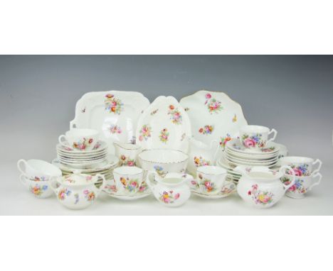 A selection of Coalport florally decorated tea wares comprising; six teacups, saucers and plates, six further plates with gil