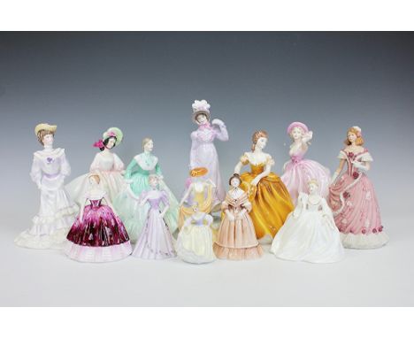 A collection of Coalport ladies comprising; three Ladies of Fashion, Melody, Beverley and Teresa, April No.12/96, Golden Age 