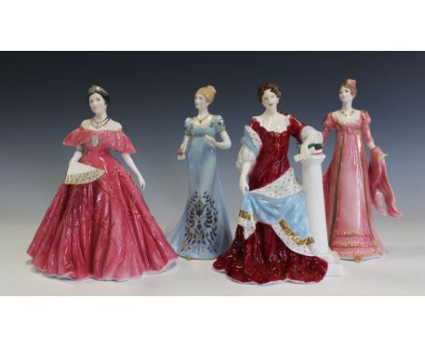 Four Royal Worcester figures, comprising two Ladies of Literature limited edition figures of Elizabeth Bennett and Jane Benne