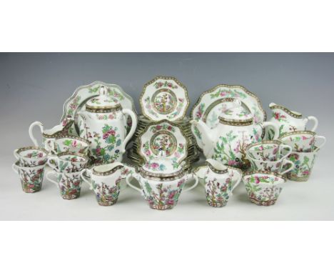 A Coalport Indian Tree pattern part tea and coffee service comprising; a teapot and cover, five teacups, saucers and plates, 