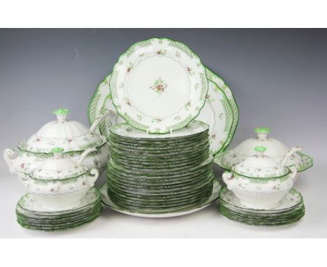 A Royal Doulton Lowestoft pattern part dinner service, including two tureens and covers, two sauce tureens and covers with la