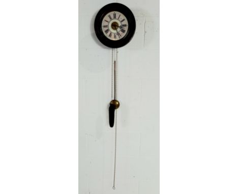Early Victorian Postmans Clock. With pink and white ceramic dial, weight and pendulem