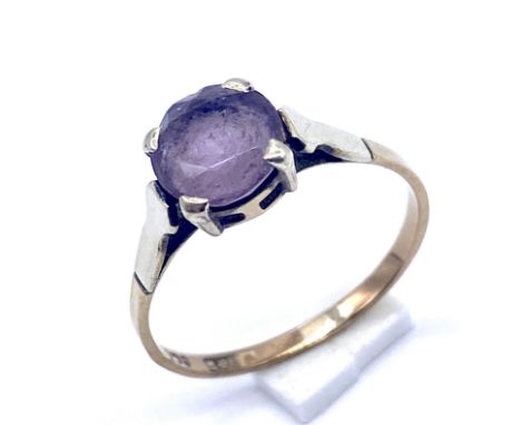 A 9ct gold solitaire amethyst ring, size P, 1.6g total weight