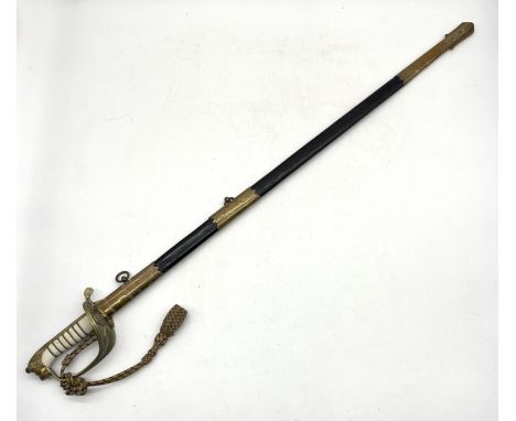 A George VI 1827 pattern Naval Officers sword, the 79cm straight fullered blade etched with a crowned GR VI cypher amongst en