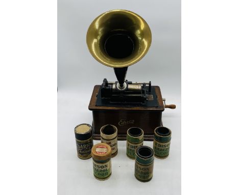 An early 20th century Edison Standard Phonograph (No. 605818) with horn etc