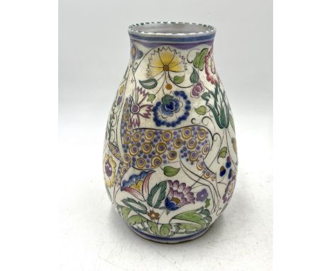 A Poole Pottery vase, circa 1940's, decorated in the SK Persian Deer design by Ruth Paveley - 25cm