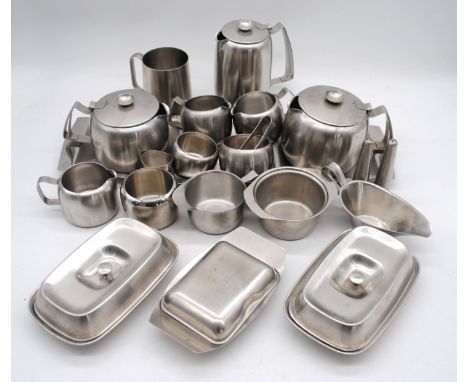 A vintage Old Hall stainless steel part tea and dinner service