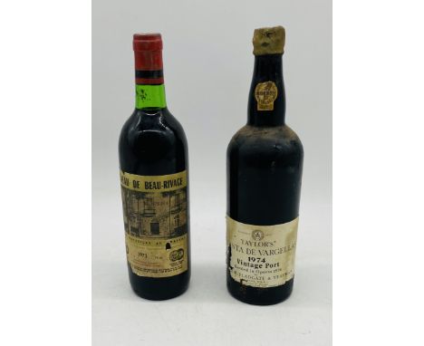 An unopened bottle of Taylor's Quinta De Vargellas 1974 vintage port, along with a bottle of Chateau De Beau-Rivage 1973 red 