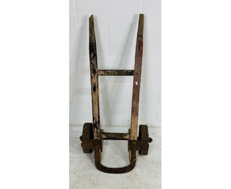 A vintage wooden and cast iron sack barrow - one handle A/F