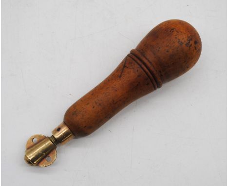An antique treen handled multi-tool set, with corkscrew, saw blade and screwdriver