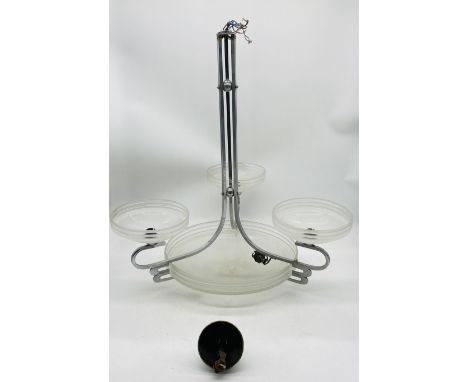 A French Art Deco glass and chrome chandelier
