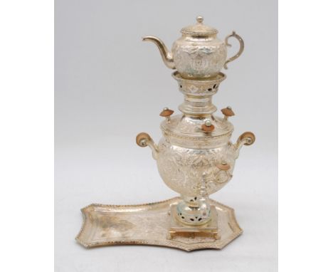 A Persian white metal Samovar tea set