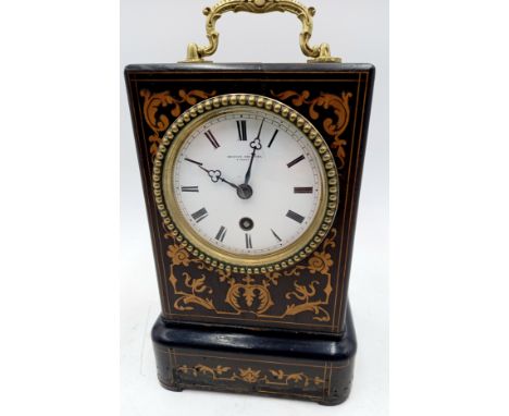 French inlaid Grignon Meunier Paris Library clock A/F on bracket feet,23cm high.