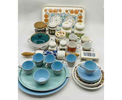 A collection of retro 1960/1970's ceramics including Poole Pottery, Denby, Portmeirion, Taunton Vale Pottery, J&G Meakin etc 