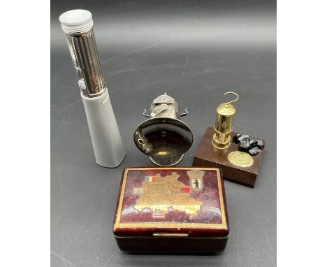 A cold war era musical box with a map of Berlin depicting the post war allied occupation zones (chimes not working), lot also