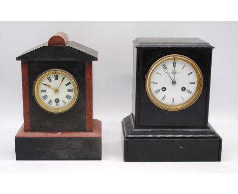 An antique Klaftenberger ebonised clock, along with a slate mantle clock