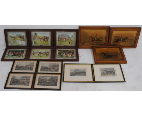 A quantity of various framed hunting prints including a series of six by 'R. O. Allen', a series of four by 'J. Harris' etc.