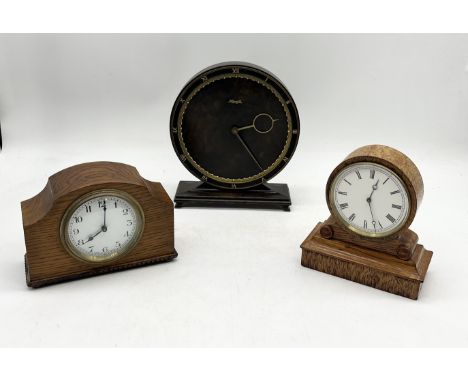 A collection of three mantle clocks including antique oak cased clock with Brevete movement etc.